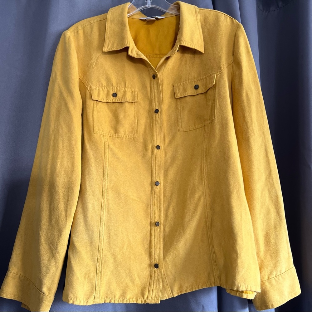 Christopher & Banks Yellow Faux Suede Super Soft Button down